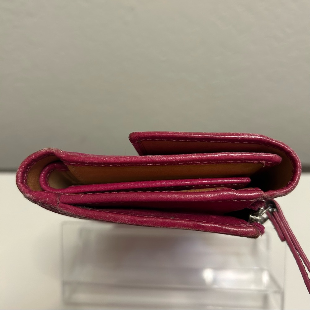 Coach Signature Canvas Leather Fuchsia Trifold Wallet with Checkbook - Picture 3 of 13